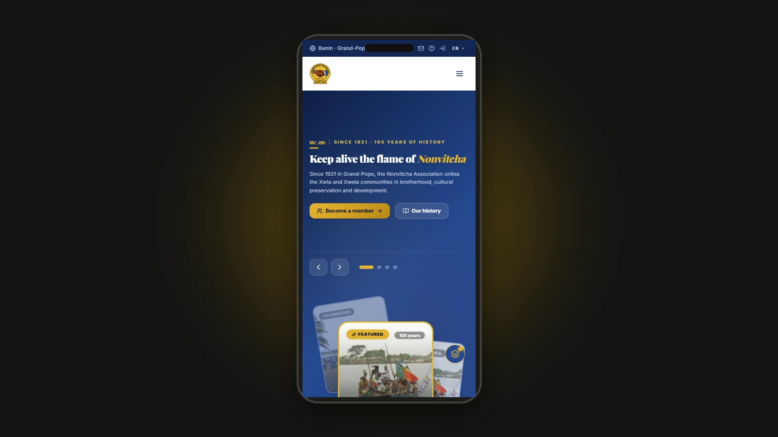 Association Nonvitcha - Plateforme Historique & Centenaire - Vue Mobile Responsive