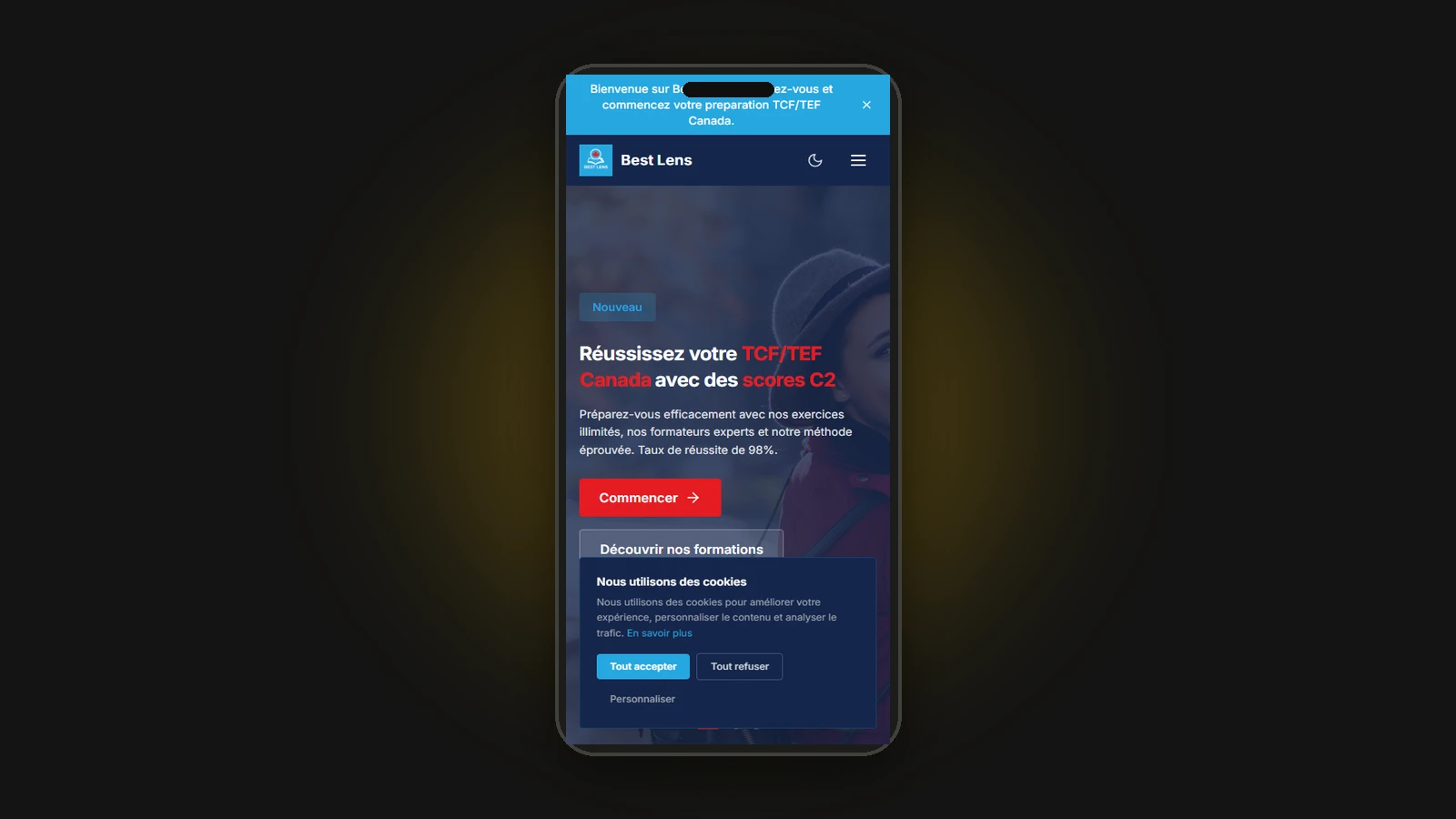 Best Lens - Plateforme TCF/TEF Canada - Vue Mobile Responsive